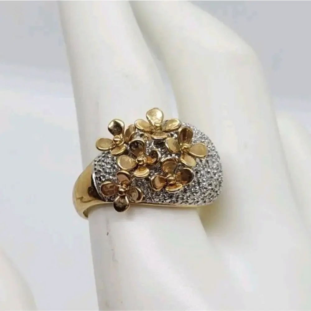 Ring 3D Flower Gold & Silver Statement Sz 10.25 Boho
